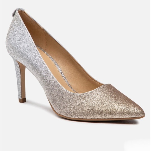 MICHAEL KORS DOROTHY SILVER GOLD ombre DEGRADÉ GLITTER flex pump heels size 10 - Picture 13 of 14